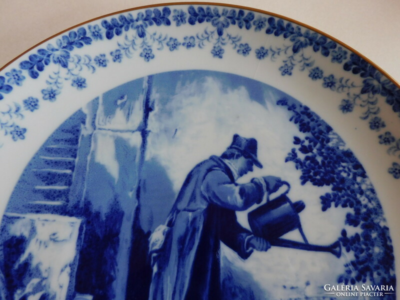 Wallendorfi kobalttal festett tányér - Carl Spitzweg: A virágok barátja - 27.5 cm