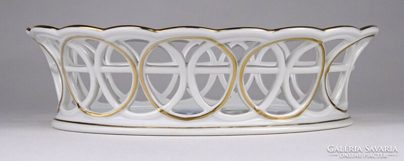 1M860 old openwork Herend porcelain basket with flower pattern