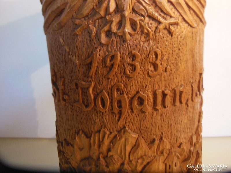 Cup - wood - 1933 year! - 2 Liter - hand carved - detailed - 38 x 19 x 14 cm