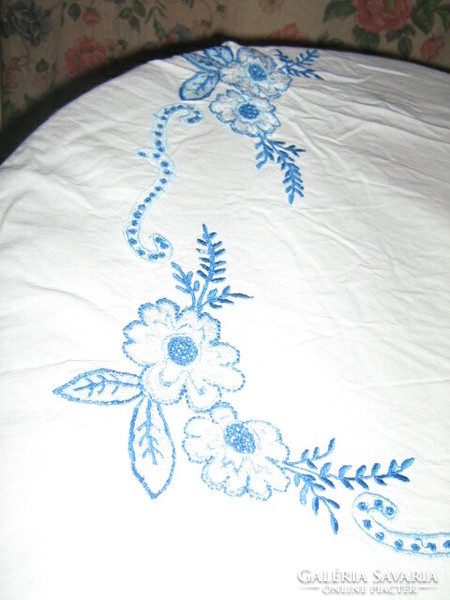 Beautiful tablecloth embroidered with vintage blue flowers