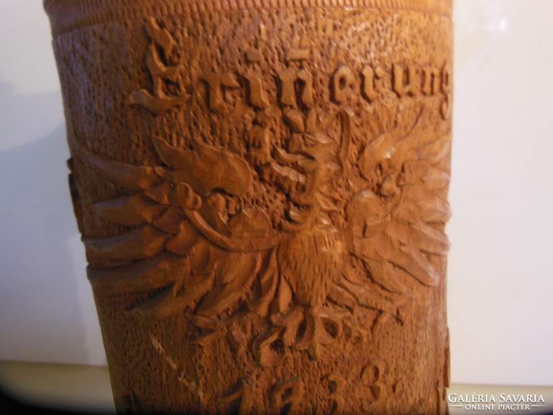 Cup - wood - 1933 year! - 2 Liter - hand carved - detailed - 38 x 19 x 14 cm