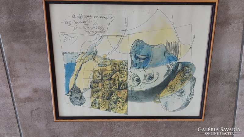 (K) László ákos color lithograph with 40x32 cm frame