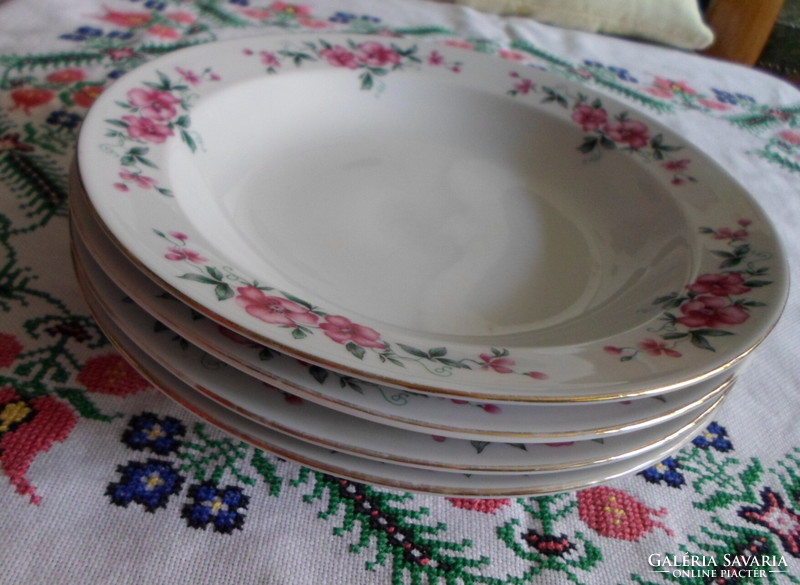 Lowland porcelain, pink flower deep plate, plate (wild rose, rosy)