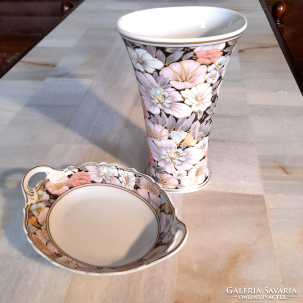 Antik Kaiser jelzett német porcelán váza és kínáló tálka