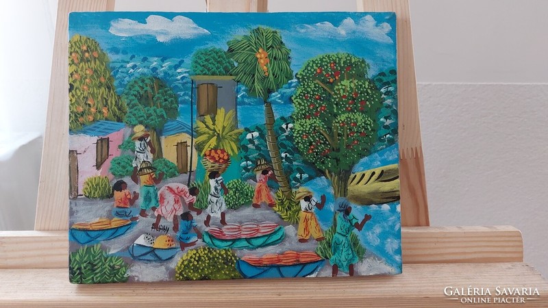 (K) Haiti életkép festmény Alaby szignóval 25,5 x 21,5 cm