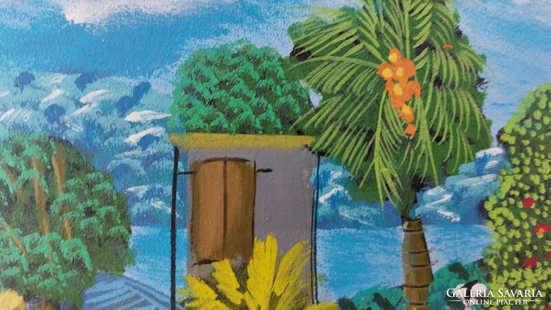 (K) Haiti életkép festmény Alaby szignóval 25,5 x 21,5 cm