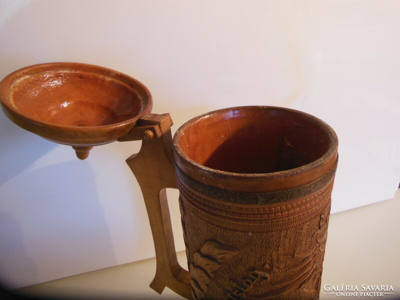 Cup - wood - 1933 year! - 2 Liter - hand carved - detailed - 38 x 19 x 14 cm