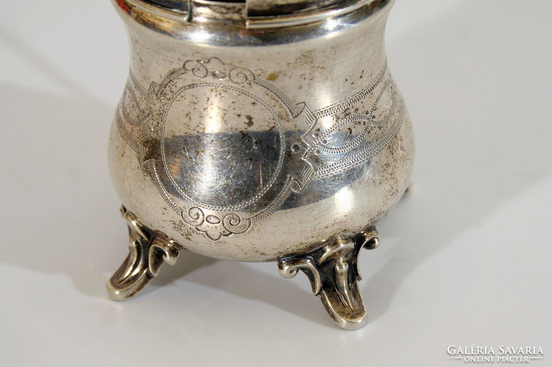 Antique silver mustard holder German 10cm 63g | Mustard container with lid and handle