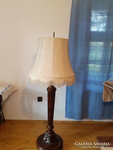 Richly carved pewter floor lamp with shade