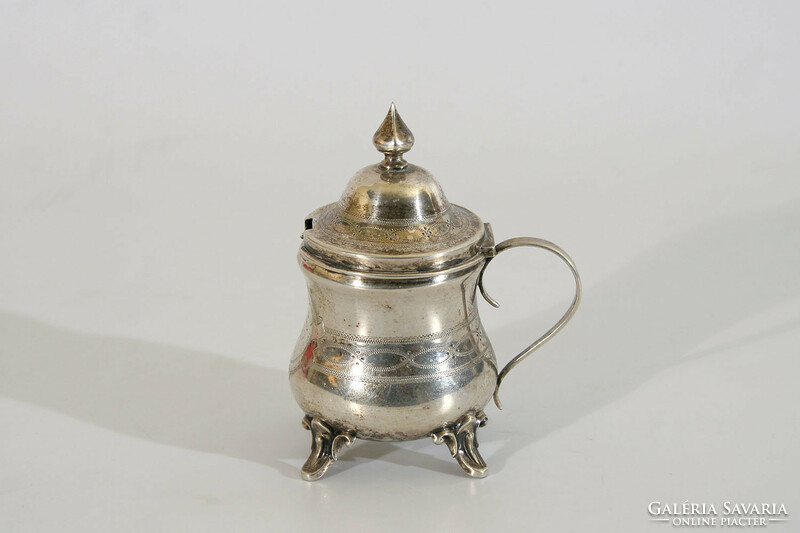 Antique silver mustard holder German 10cm 63g | Mustard container with lid and handle