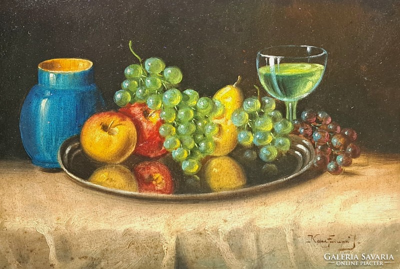 Kaufmann: still life with grapes (antique oil painting) fruit still life