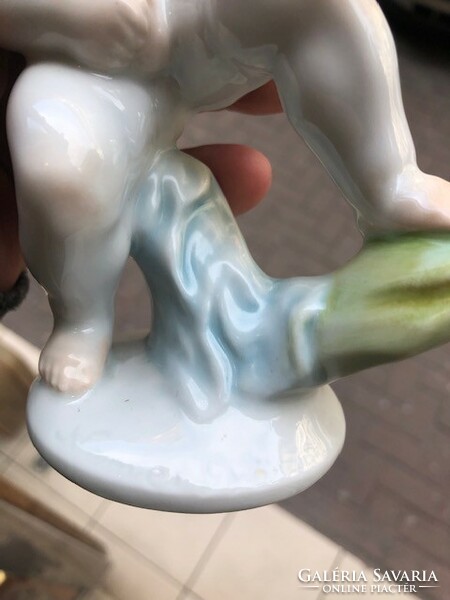 Herend porcelain figurine, peeing boy gypsy, 18 cm, signed.