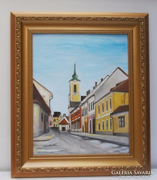 Szentendre street contemporary painting in a wonderful picture frame