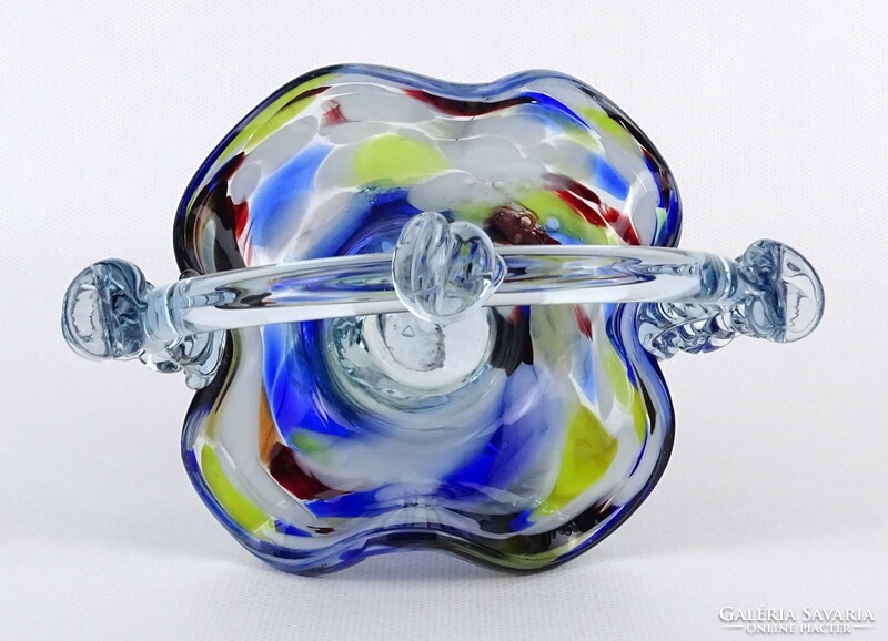 1M907 blown glass Bohemian art glass basket 18 cm