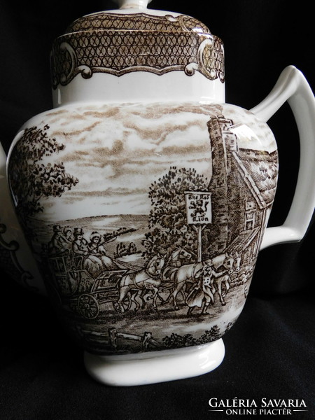 Wood & sons: the posthouse - English faience teapot with stagecoach decor