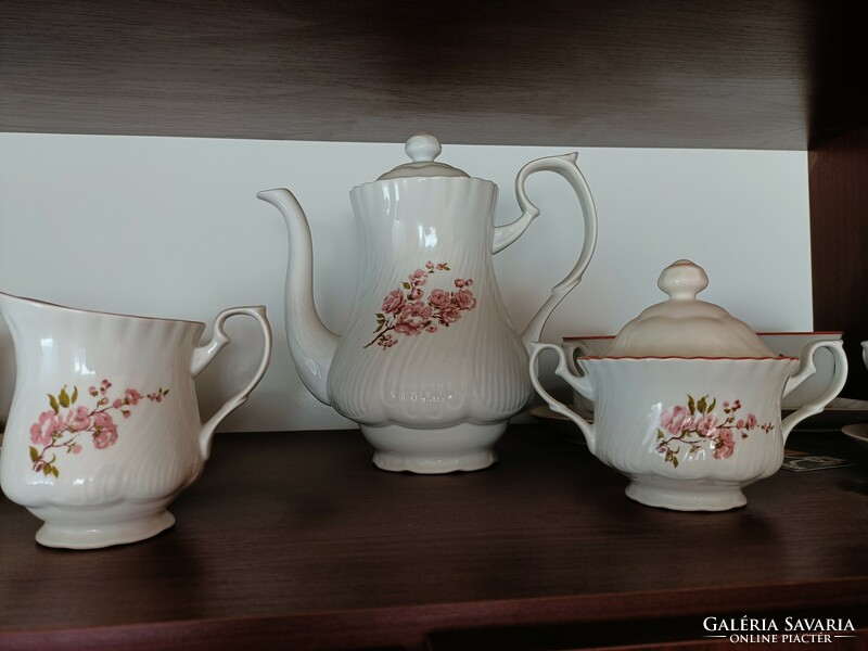 12 darabor Crown Regal porcelán csésze kistányérral, kancsóval, cukortartóval és tejkiöntővel