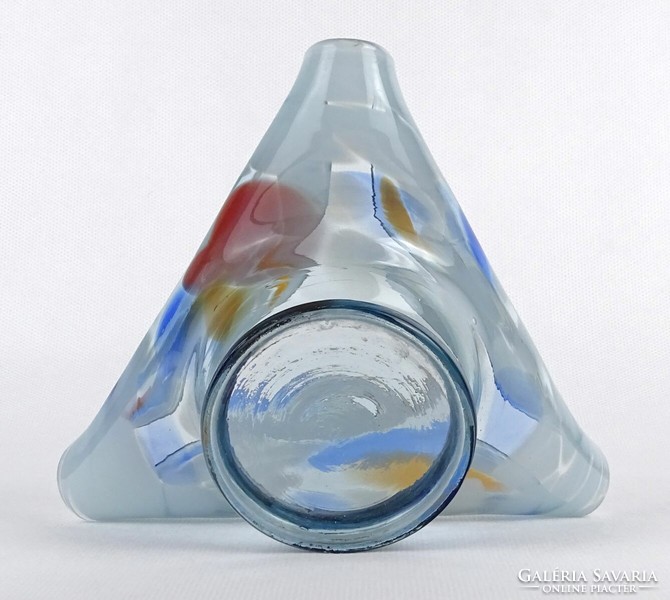 1M915 Régi hibátlan muránói jellegű művészi fújt üveg hamutál 7 x 15 cm