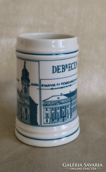 Hollóházi porcelán pohár  Debrecen emlék  Debreceni templom és kollégium déli oldalának rajzolta