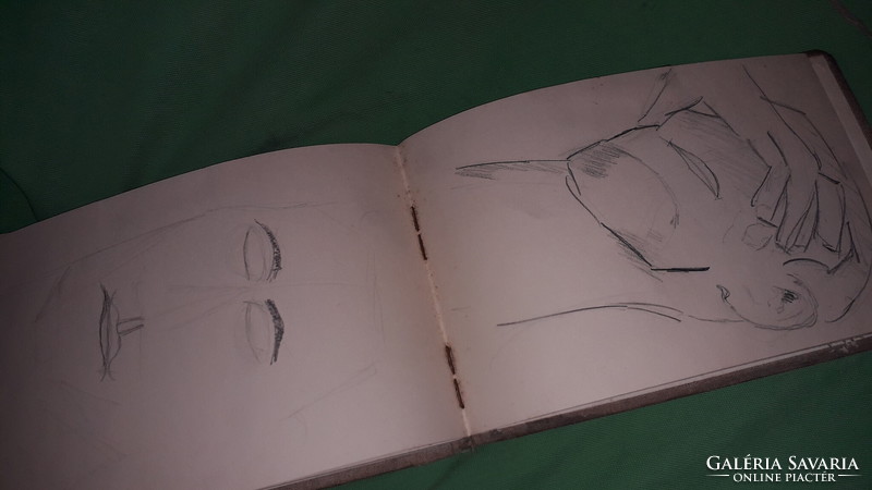 Antique cc. 1947 Canvas-covered drawing / sketchbook 4 pages dedicated sketch, the rest are blank according to the pictures