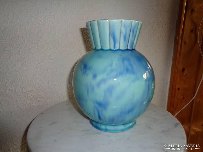 Zsolnay blue, vase, with beautiful labrador decor, with some burning spots 18 cm