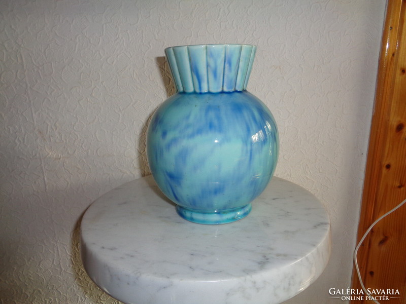 Zsolnay blue, vase, with beautiful labrador decor, with some burning spots 18 cm