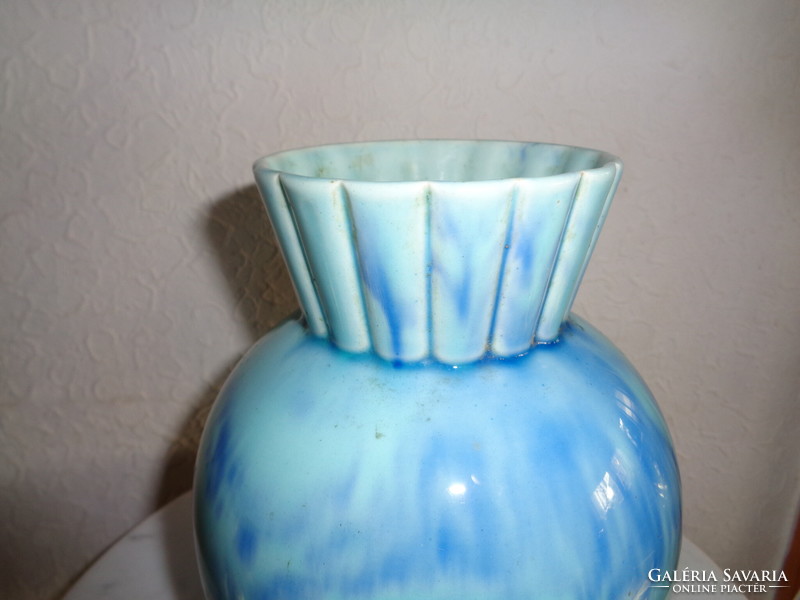 Zsolnay blue, vase, with beautiful labrador decor, with some burning spots 18 cm