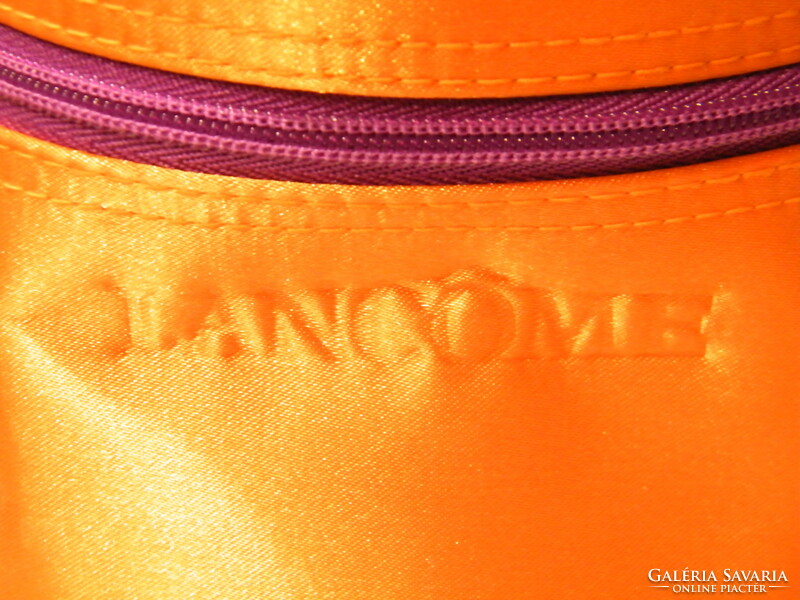 Lancome cosmetic orange cylindrical bag, toiletry bag