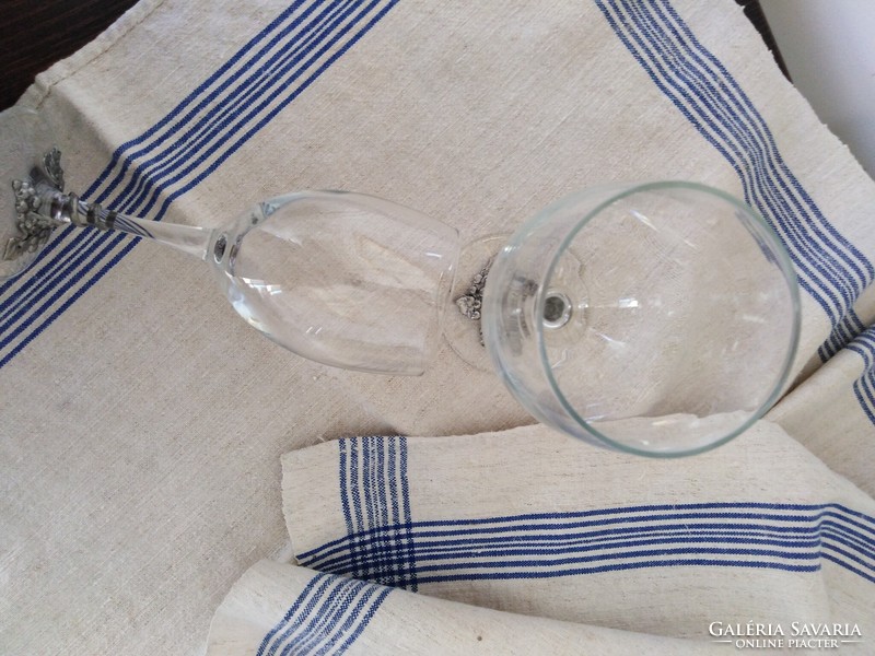 Stemmed glass cup - with metal leaf / 2 pcs.