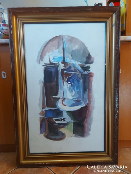 Győri István (1957-) : "Fali kutak", festmény, akvarell, karton, 90x55 cm + keret