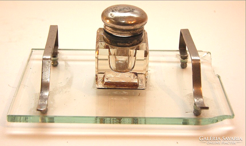 Íróasztali tolltartó és régi kristály tintatartó