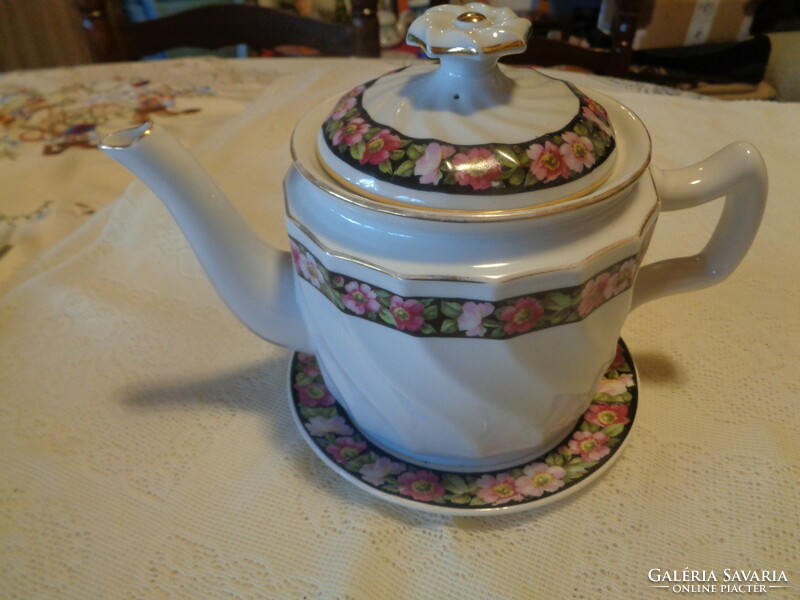 Zsolnay antique tea pot with lid and a saucer with imprinted mark 25 x 16 cm