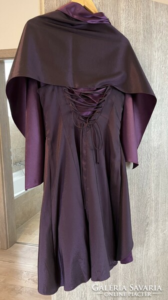 Casual cocktail dress, party dress with stole, burgundy red, (dark burgundy). Special style 38-40