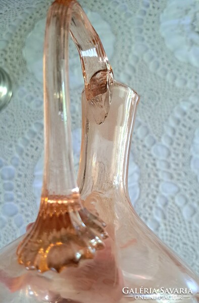 Mary gregory antique victorian style pink glass carafe with enamel painting