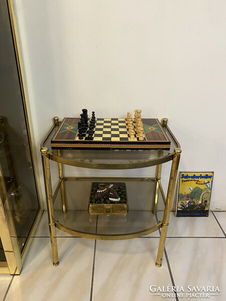 Spanish inlaid carved wooden chess set