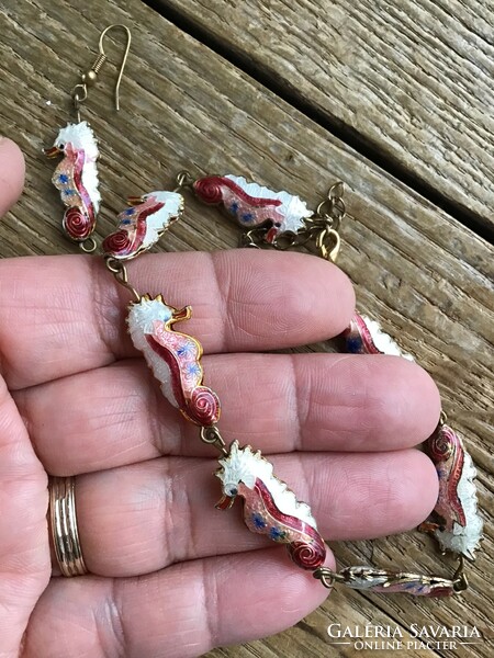 Fire enamel seahorse jewelry set