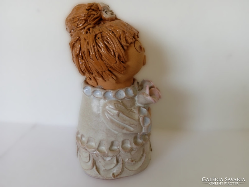 Saint Katalin Antalfiné: ceramic figurine of a lady with a bun and a bouquet of flowers