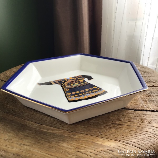Old hand-painted asianera porcelain serving plate, bowl