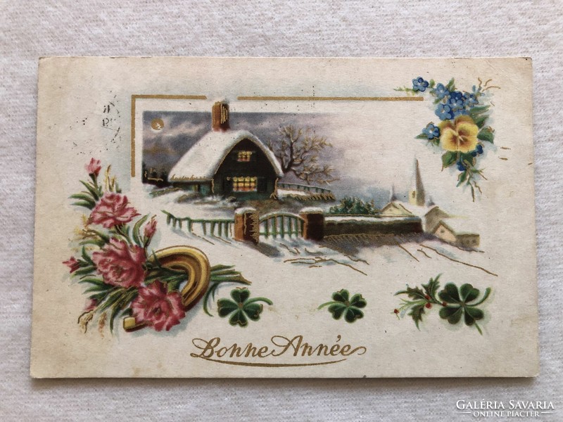 Antique, old gilded graphic postcard