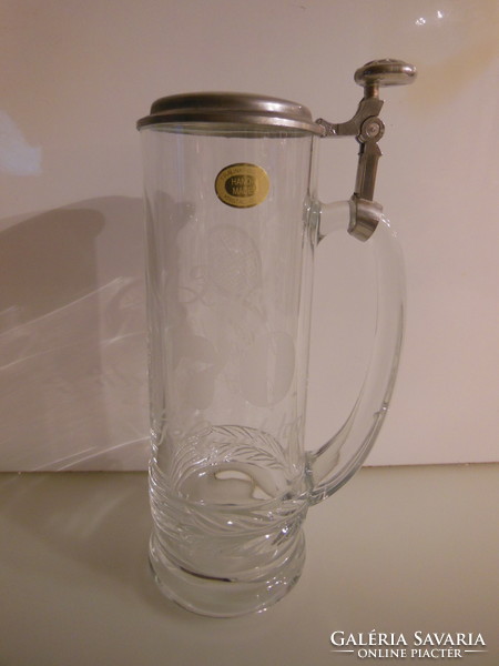 Jar - crystal - marked - engraved - tin lid - German - 5 dl - flawless