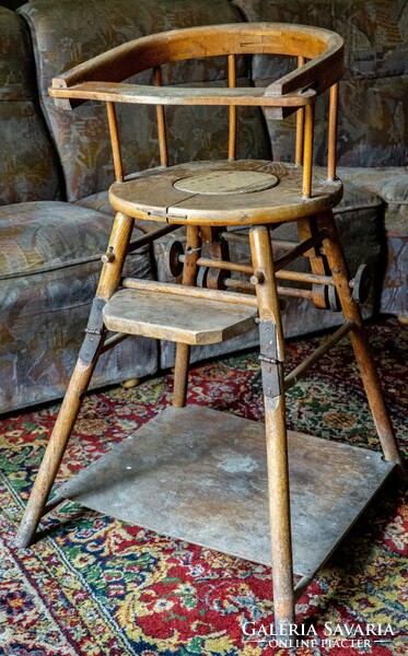 Children's wooden high chair and table