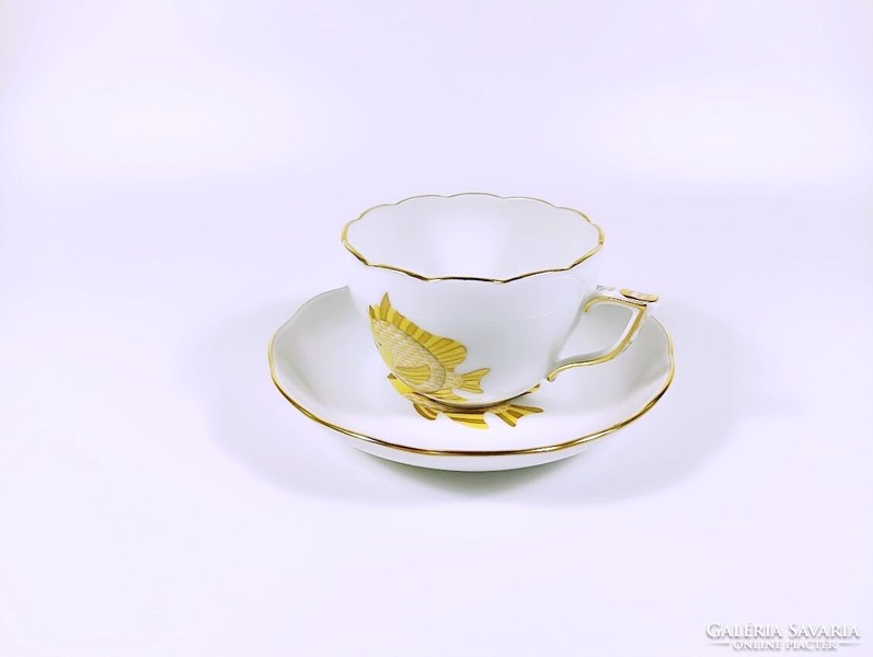 Herend, yellow vh patterned sunfish teacup and saucer, hand-painted porcelain, flawless! (B132)