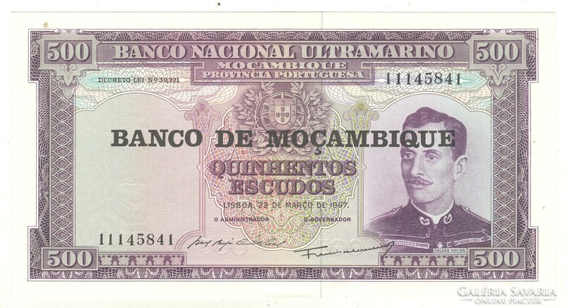 500 escudos 1967 Mozambik felülbélyegzett UNC 1.