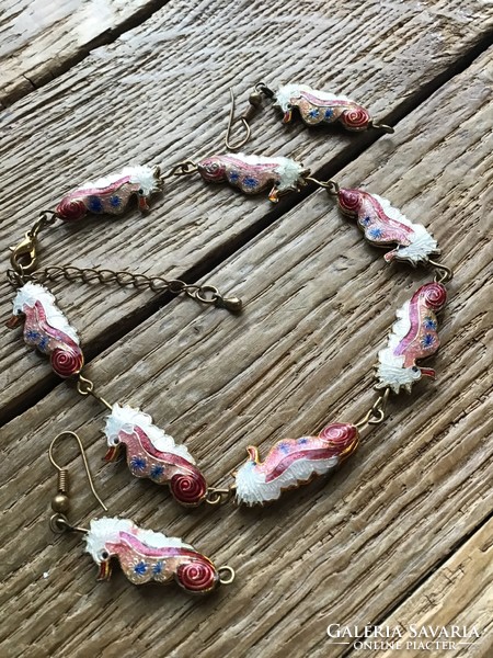 Fire enamel seahorse jewelry set
