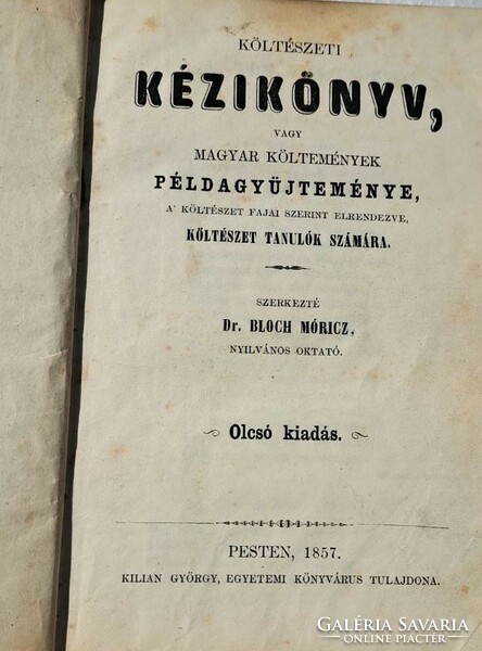 Dr. Bloch Móricz: Költészeti kézikönyv