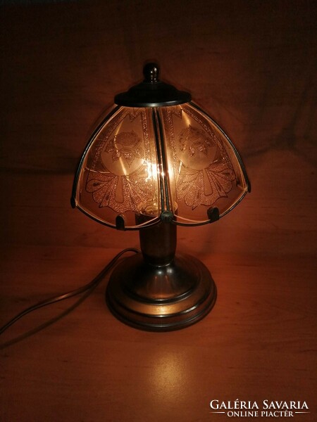 Retro üveglapos asztali éjjeli lámpa - 26 cm magas