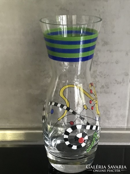 Hand-painted, cheerful pattern, thick glass vase, 23.5 cm high