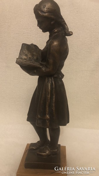 Kiss Zoltán Olcsai: statue of a reading girl for sale