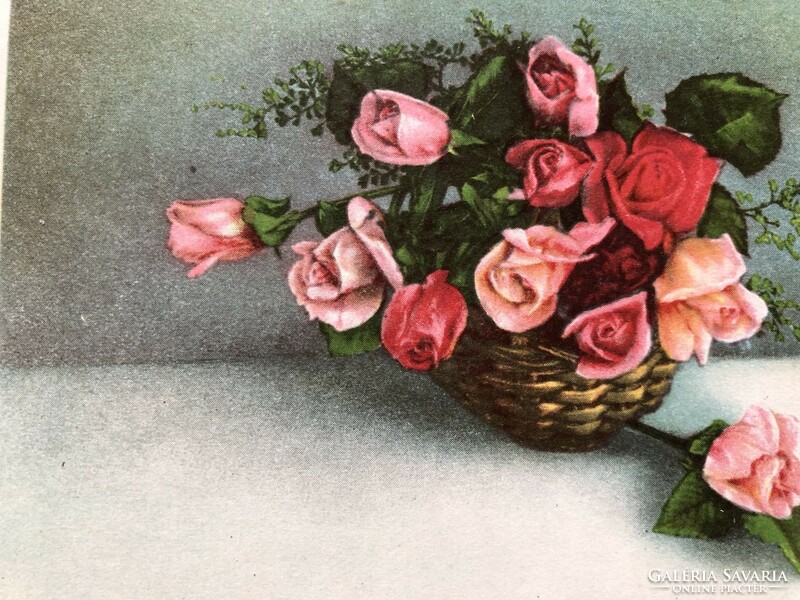 Antique, old postcard with rose flowers - postal clean