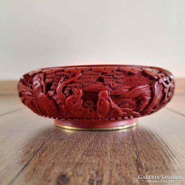 Old Chinese cinnabar bowl with figures