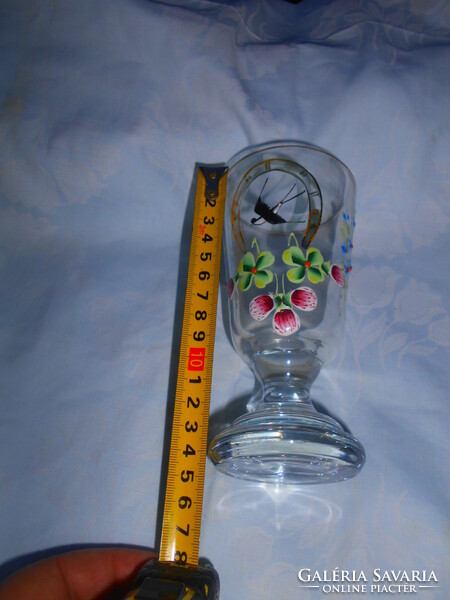 Bider style enamel-painted swallow-flower motif thick-walled stemmed glass cure glass